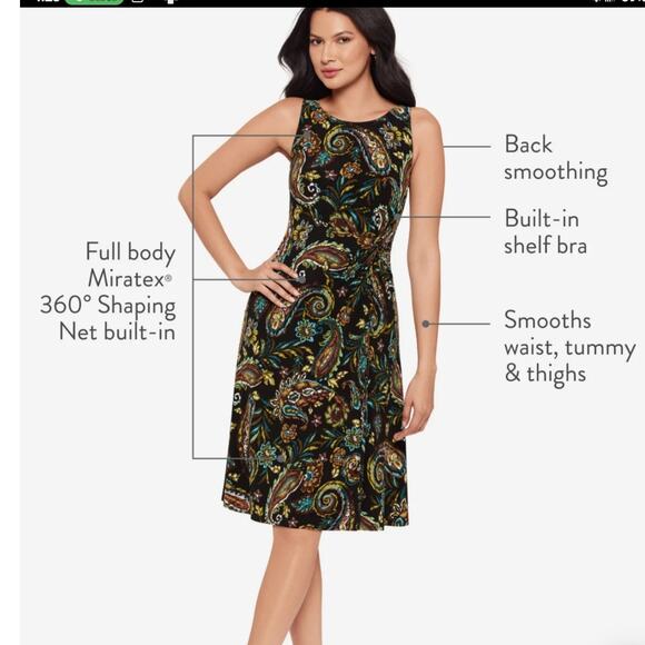 Body By Miraclesuit Remi Fit & Flair Shaping Dress Gypsi Size Medium - Picture 2 of 7